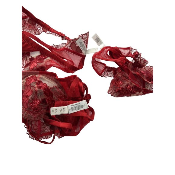 Fleur du Mal Violet Balconette Bra + Garter + Thong in Rouge - Picture 4 of 4